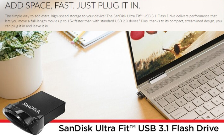 SANDISK ULTRAFIT USB 3.1 FLASH DRIVE 64GB