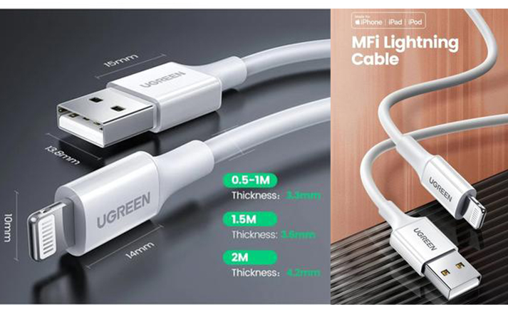 UGREEN LIGHTNING TO USB 2.0 A MALE 1.5M WHITE